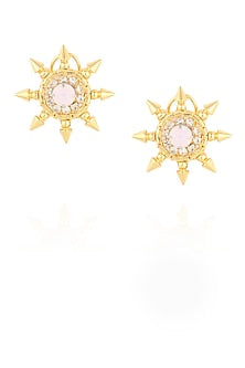 Gold plated light pink swarovski sun earrings