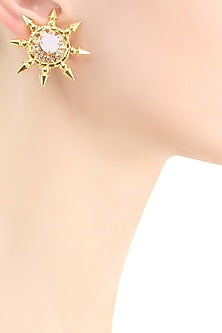 Gold plated light pink swarovski sun earrings