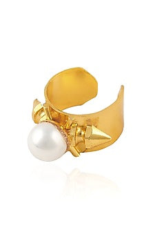 Gold Plated Pearl Bullet Adjustable Ring