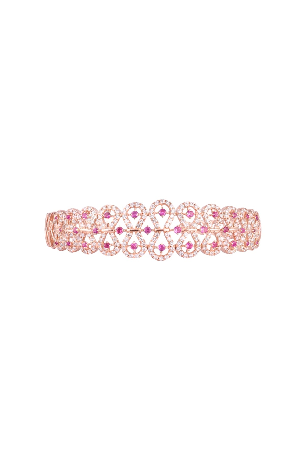18kt Rose gold diamond and ruby openable bangle