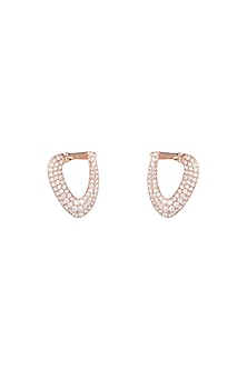 18kt Rose gold triangular diamond pave hoop earrings