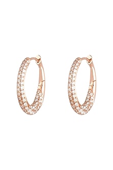 18kt Rose gold circular diamond pave hoop earrings