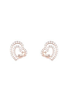 18kt Rose gold diamond heart stud earrings