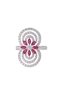18kt Yellow gold floral ruby and diamond circle ring