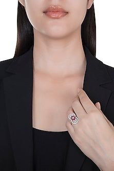 18kt Yellow gold floral ruby and diamond circle ring