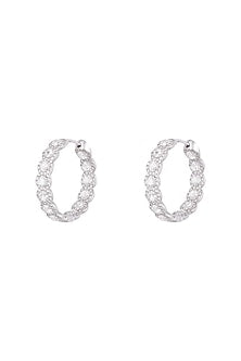 18kt White gold rose cut diamond hoop earrings