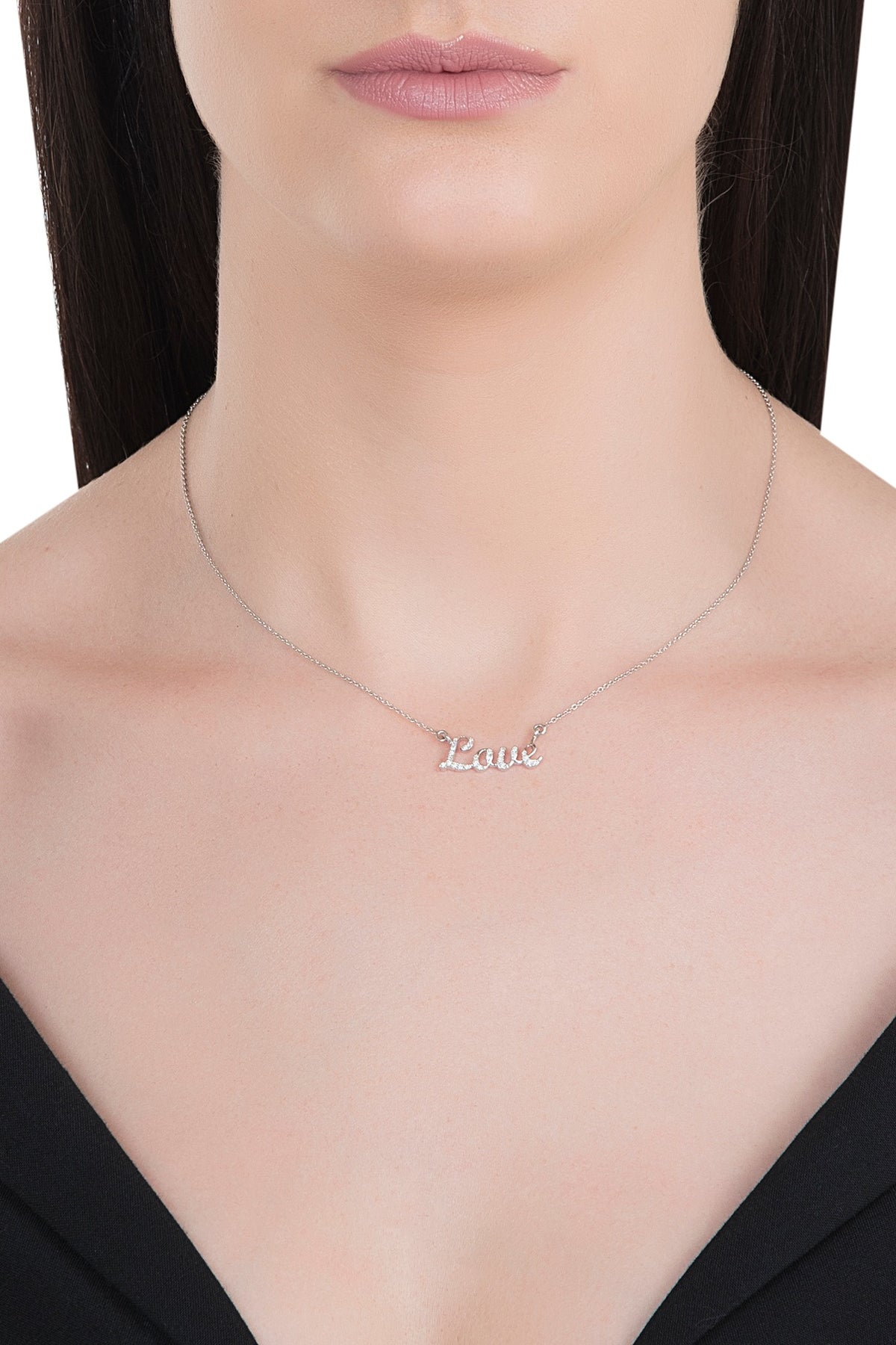 18kt White gold love diamond pendant