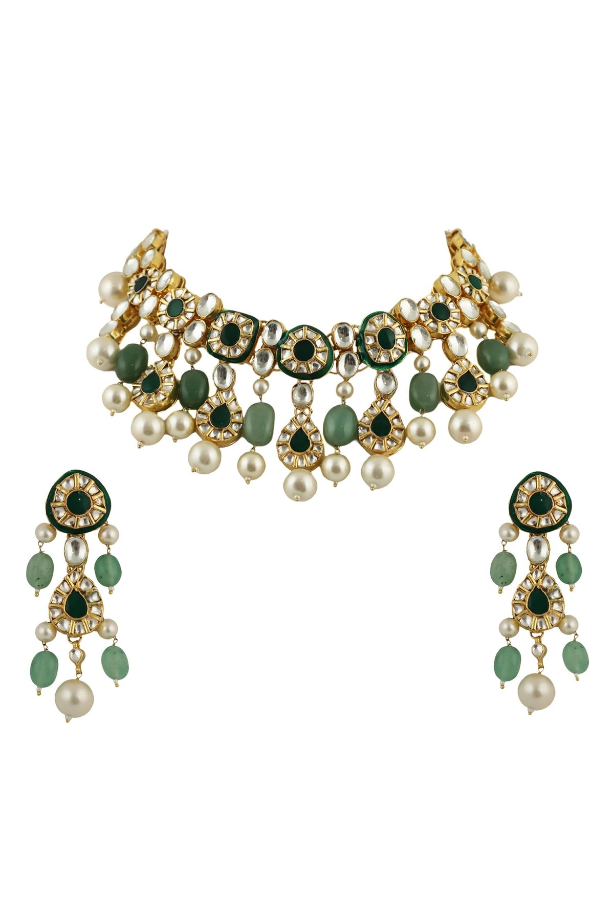 Stone Embellished Carved Necklace Set 