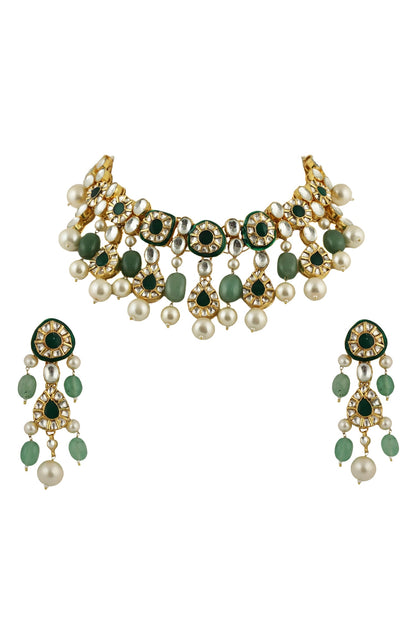 Stone Embellished Carved Necklace Set 