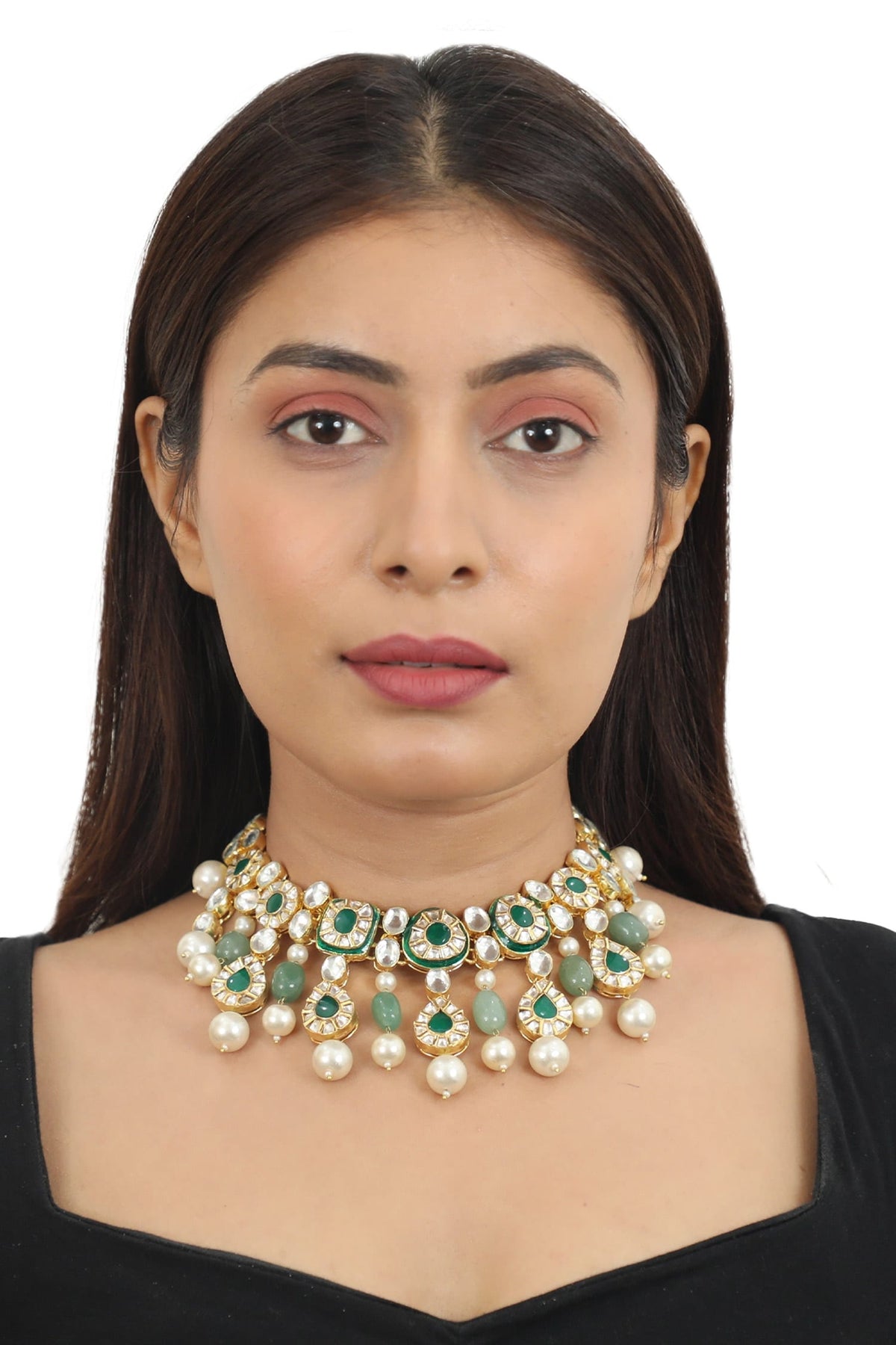 Stone Embellished Carved Necklace Set 