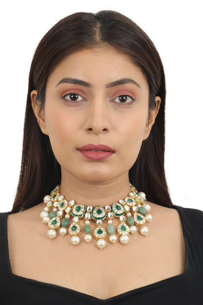 Stone Embellished Carved Necklace Set 