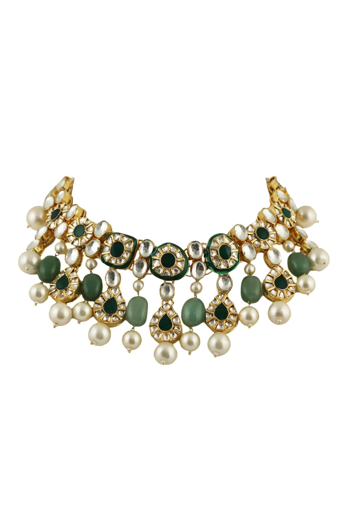Stone Embellished Carved Necklace Set 