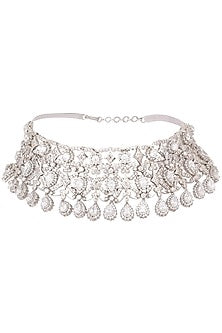 Silver platinum plated swarovski choker necklace and maang tikka set