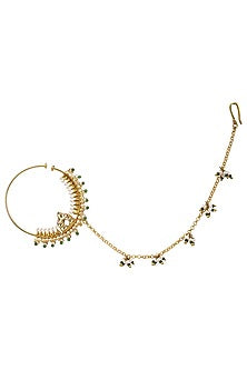 Gold Plated Green Beads and Pearls Nose Ring