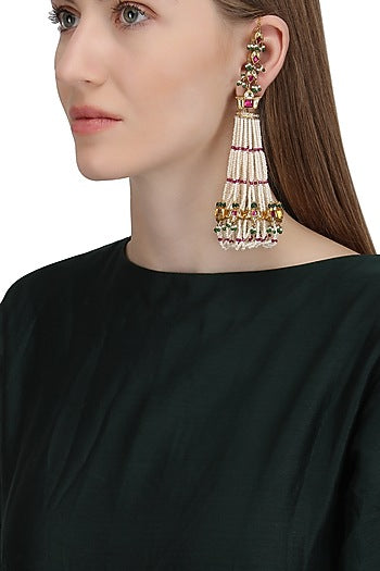 Gold Plated Mogra and Lotus Jhoomar Earrings