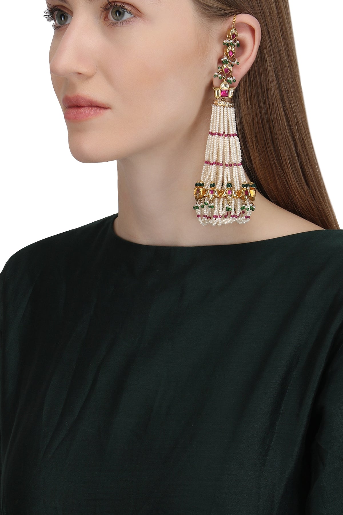 Gold Plated Mogra and Lotus Jhoomar Earrings