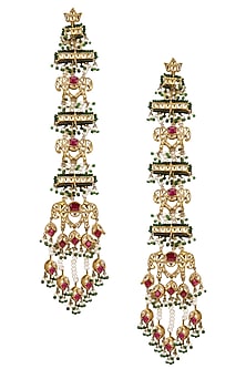 Gold Plated Royal Elephant Motif Suspended Earrings