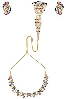 Gold Plated Pink and Blue Enamel Shennai Choker Necklace