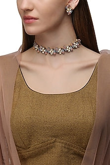 Gold Plated Pink and Blue Enamel Shennai Choker Necklace