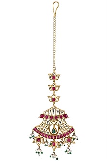 Gold Plated Palki Semi-Precious Stones Maang Tikka
