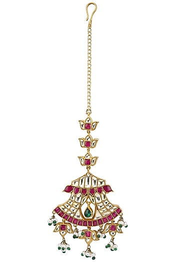Gold Plated Palki Semi-Precious Stones Maang Tikka