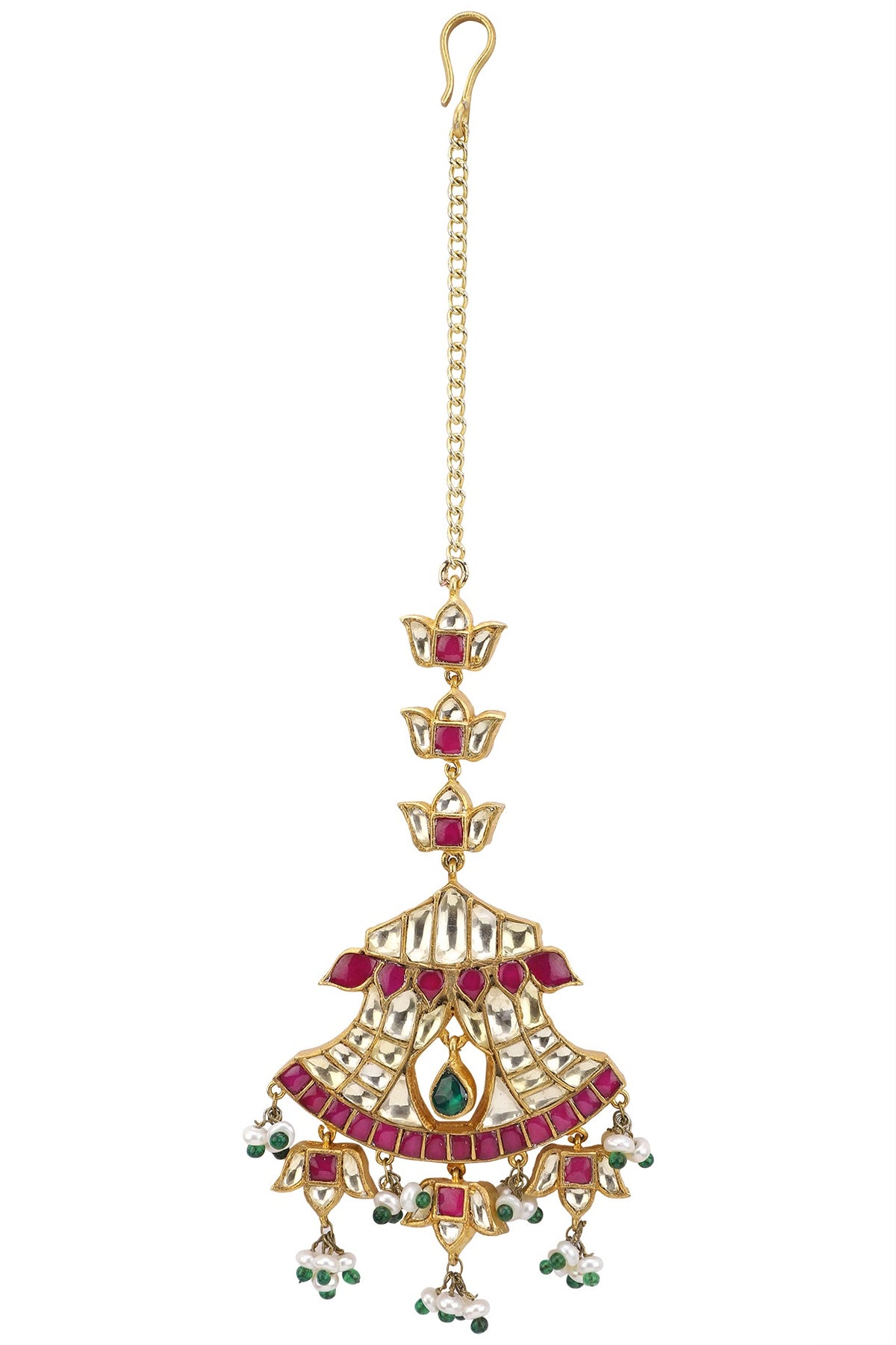 Gold Plated Palki Semi-Precious Stones Maang Tikka