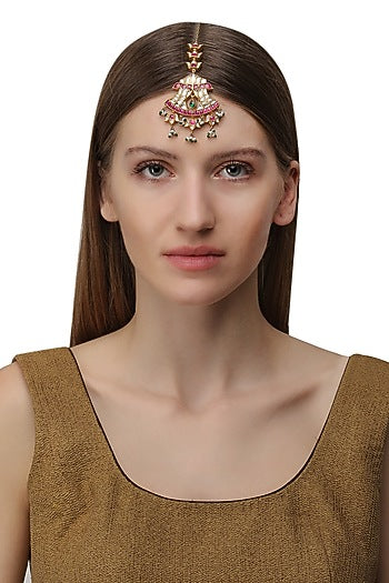 Gold Plated Palki Semi-Precious Stones Maang Tikka