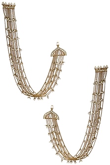 Gold Plated Long Palki and Pearl Chain Earrings