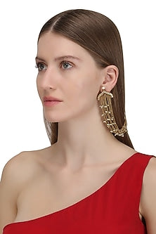 Gold Plated Long Palki and Pearl Chain Earrings