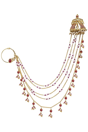 Gold Plated Beaded Chains Nose Ring