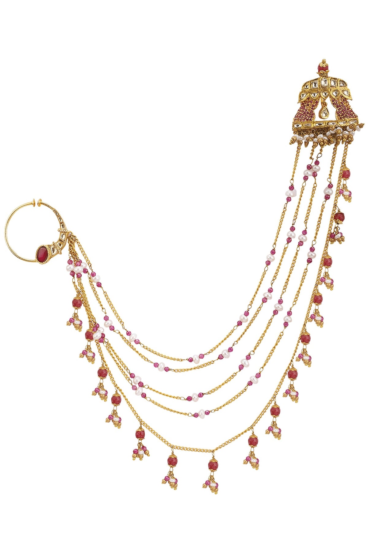 Gold Plated Beaded Chains Nose Ring