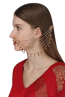 Gold Plated Beaded Chains Nose Ring