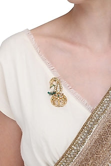 Gold Plated Emeralds and Pearls Brooch