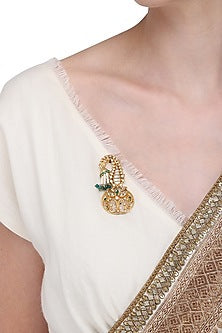 Gold Plated Emeralds and Pearls Brooch