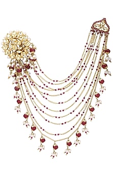 Gold Plated Kundan, Pearls and Ruby Suspender Earrings