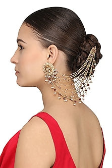 Gold Plated Kundan, Pearls and Ruby Suspender Earrings