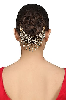 Gold Plated Rice Pearls and Green Onyx Hair Accessory