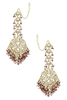 Gold Plated Kundan and Ruby Jadau Earrings