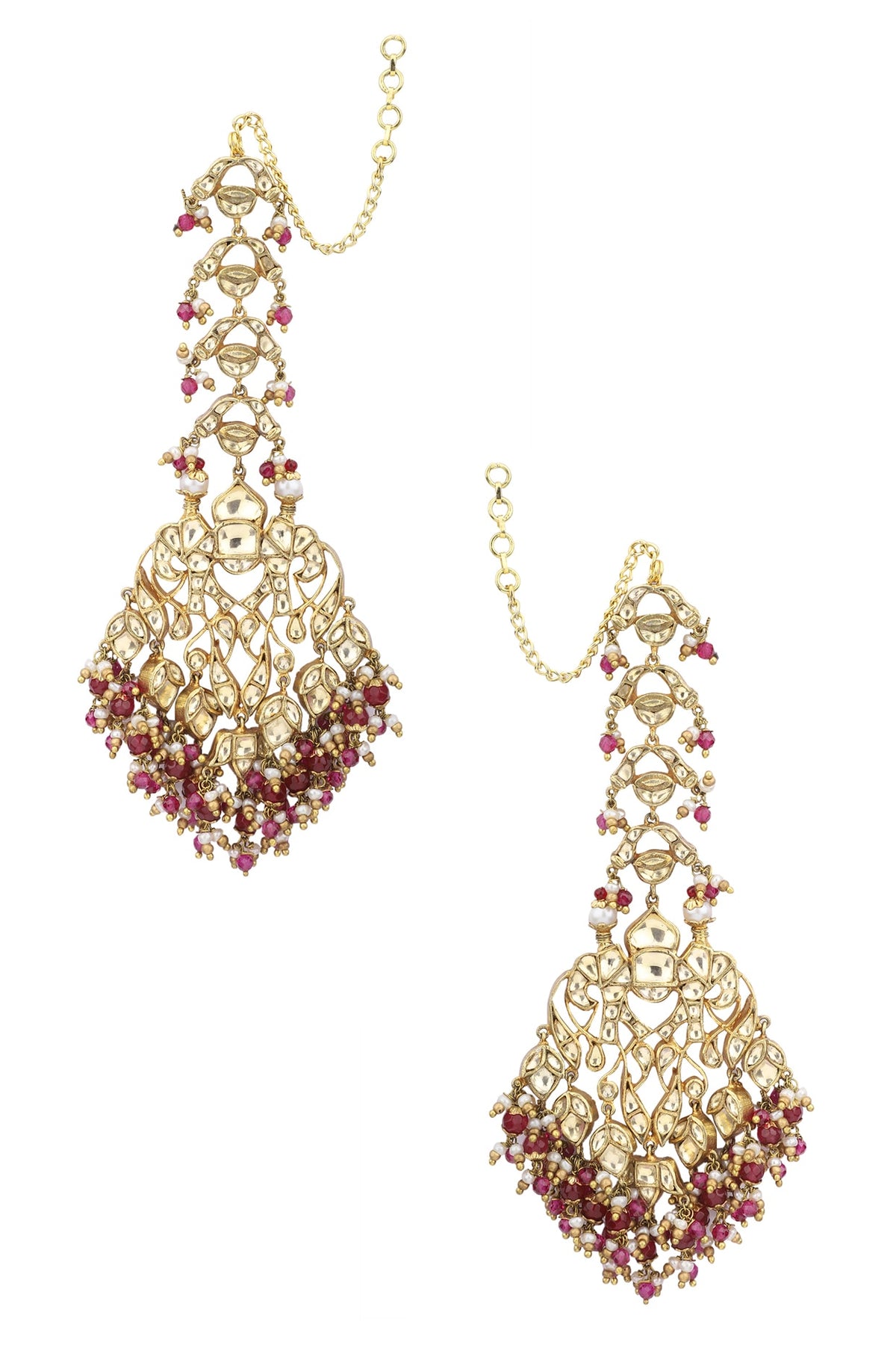 Gold Plated Kundan and Ruby Jadau Earrings
