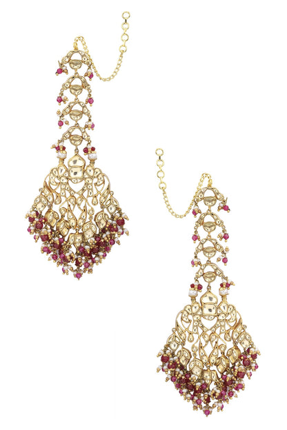 Gold Plated Kundan and Ruby Jadau Earrings