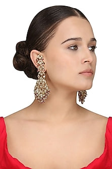 Gold Plated Kundan and Ruby Jadau Earrings