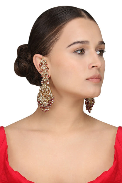 Gold Plated Kundan and Ruby Jadau Earrings