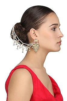 Gold Plated Kundan and Pearls Suspender Earrings