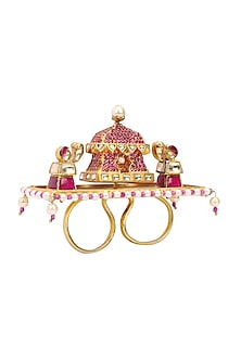 Gold Plated Kundan and Pearls Rotating Palanquin Ring