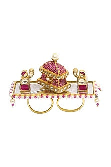 Gold Plated Kundan and Pearls Rotating Palanquin Ring