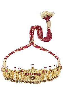 Gold Plated White and Red Kundan Choker Necklace