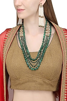 Gold Plated Pearls and Green Onyx Necklace Set