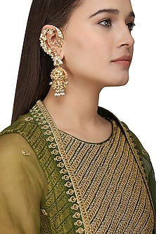 Gold Plated Kundan and Pearls Shehnai Earrings