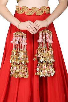 Gold Plated Jaali Work Pearls and Tassel Kaleeras