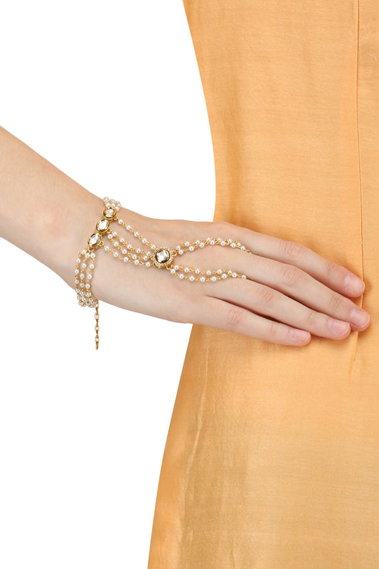 Set Of 2 Gold Plated Pearl Hand Harness